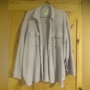 Oversized lavender waffle button down
